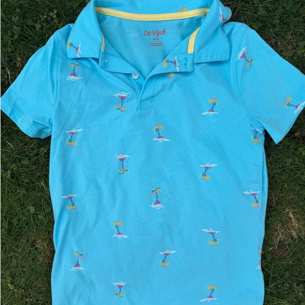 Cat & Jack Boys Blue Polo Shirt Short Sleeve Golf Casual SZ M (8)